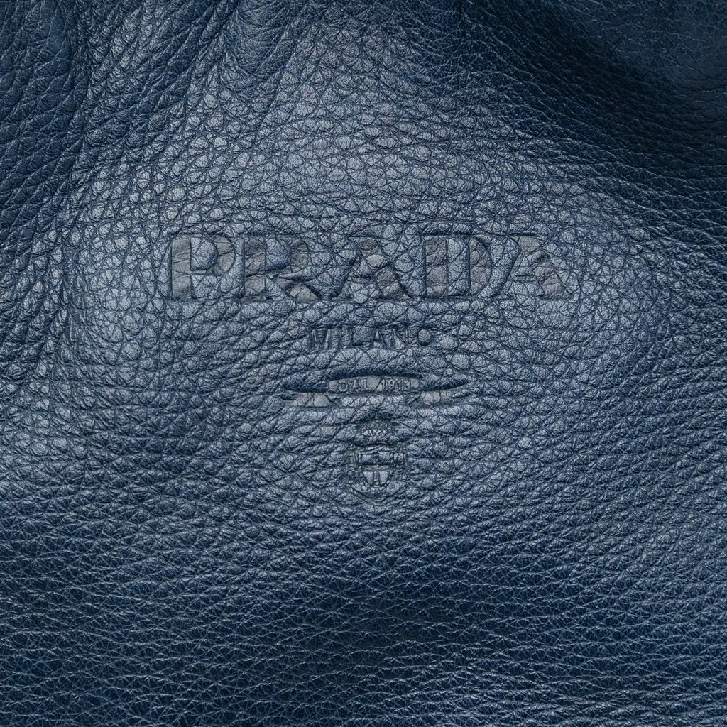 Prada Vitello Daino Shopper Tote Blue Leather Very good - Box View