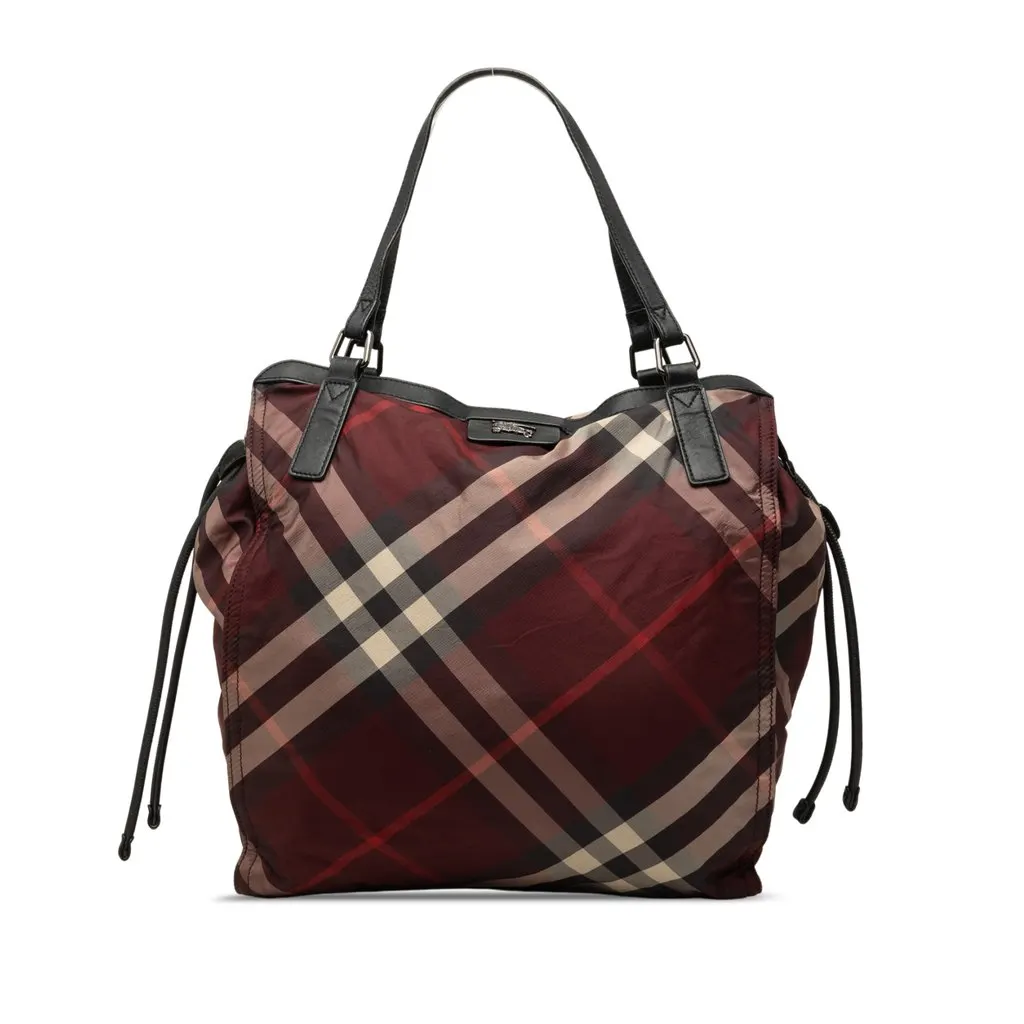 Burberry Supernova Check Nylon Buckleigh Tote Red Polyamide Good - Front View