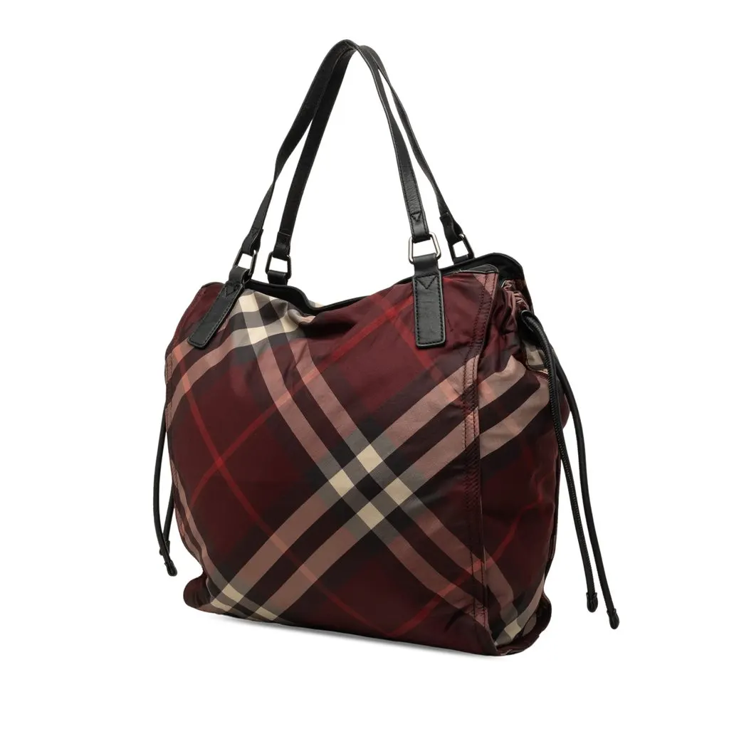 Burberry Supernova Check Nylon Buckleigh Tote Red Polyamide Good - Back View