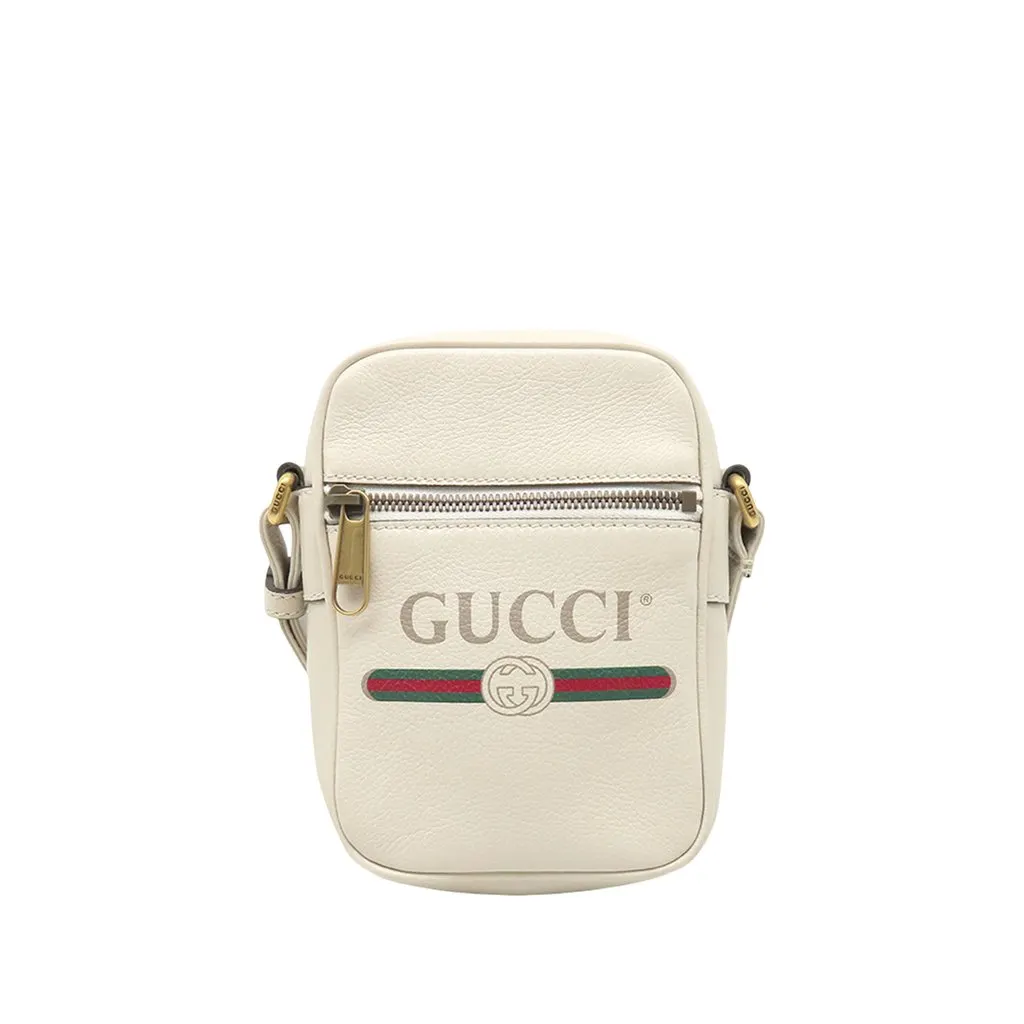 Gucci Mini Grained Calfskin Logo Crossbody White Leather Very good - Front View