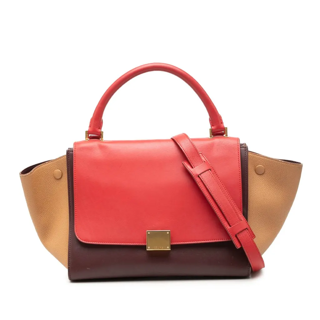 Celine Small Tricolor Leather Trapeze Satchel Red Leather Very good - Front View