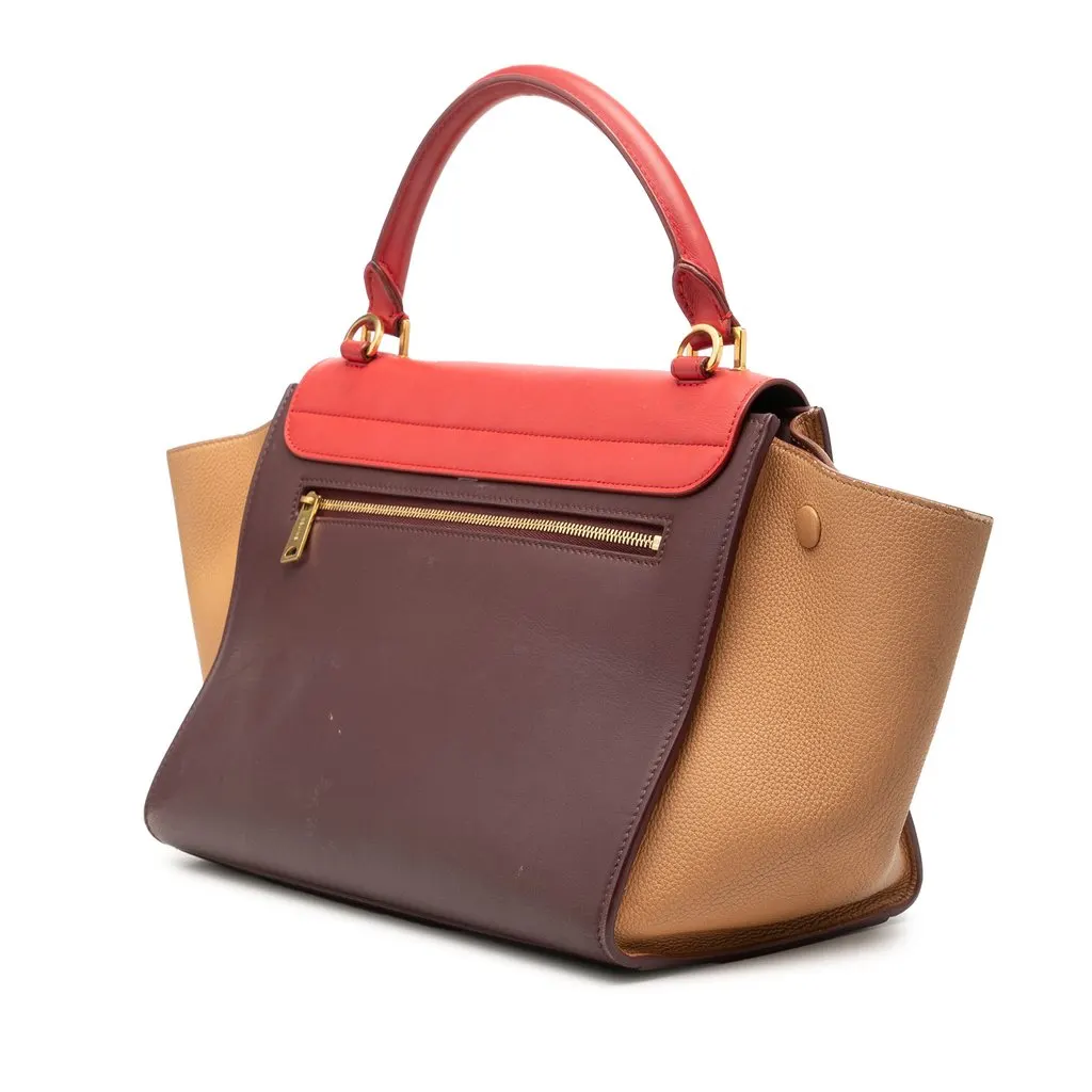 Celine Small Tricolor Leather Trapeze Satchel Red Leather Very good - Back View