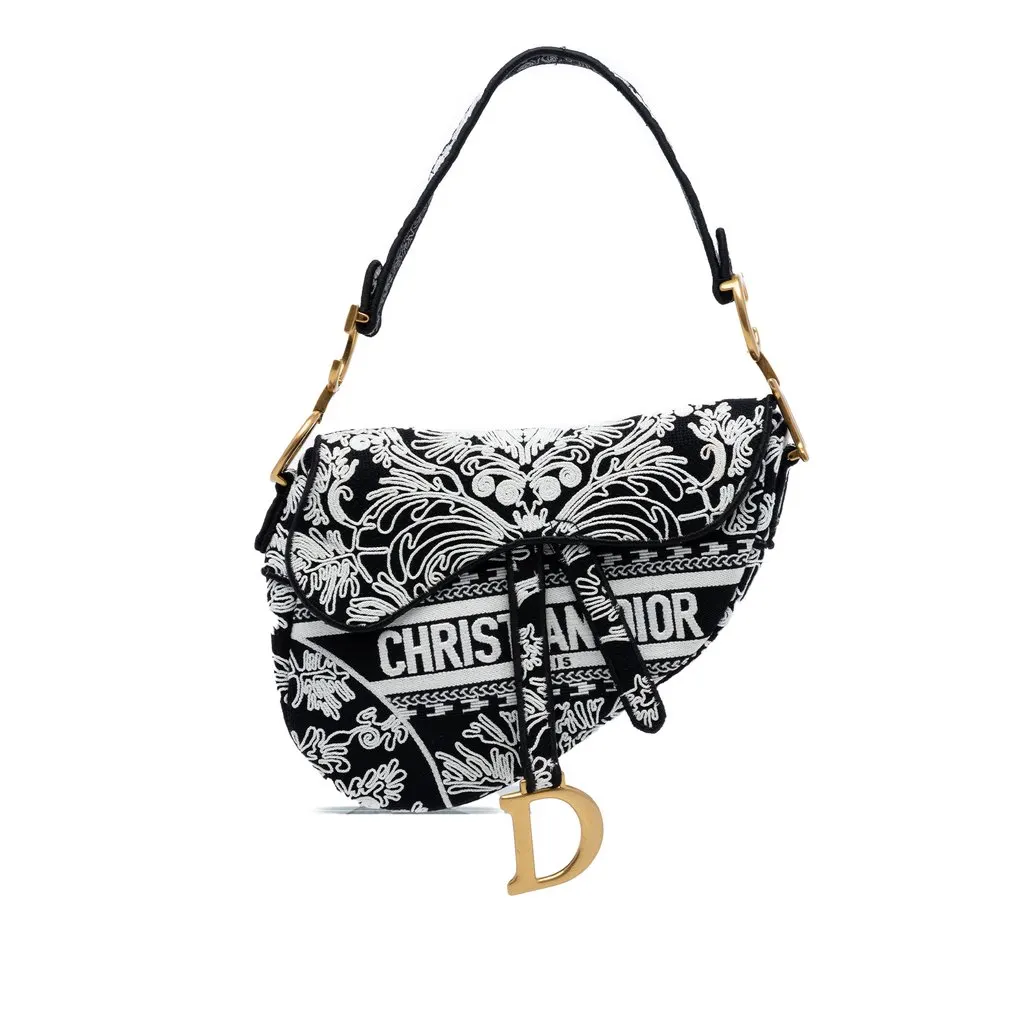 Dior Canvas Embroidered Ornamental Cornely Saddle Bag Black Very good - Front View