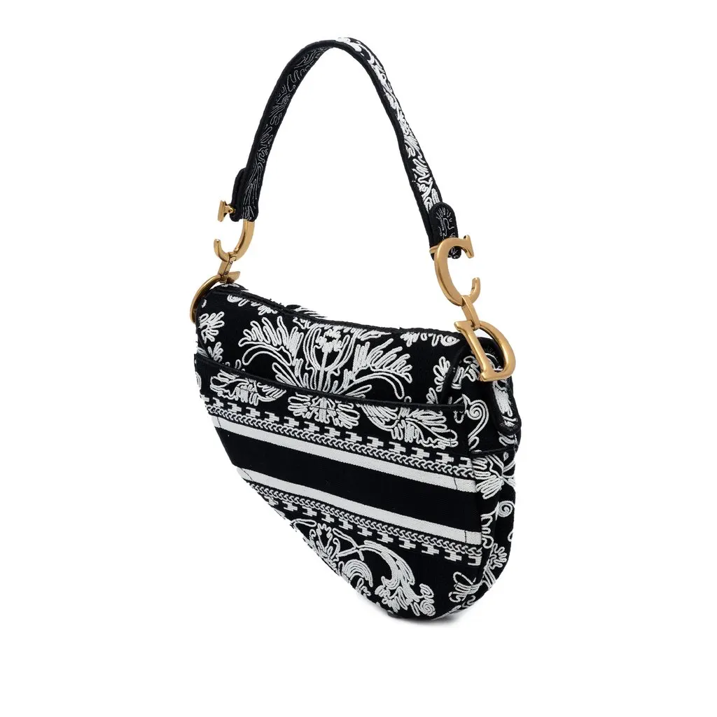 Dior Canvas Embroidered Ornamental Cornely Saddle Bag Black Very good - Back View