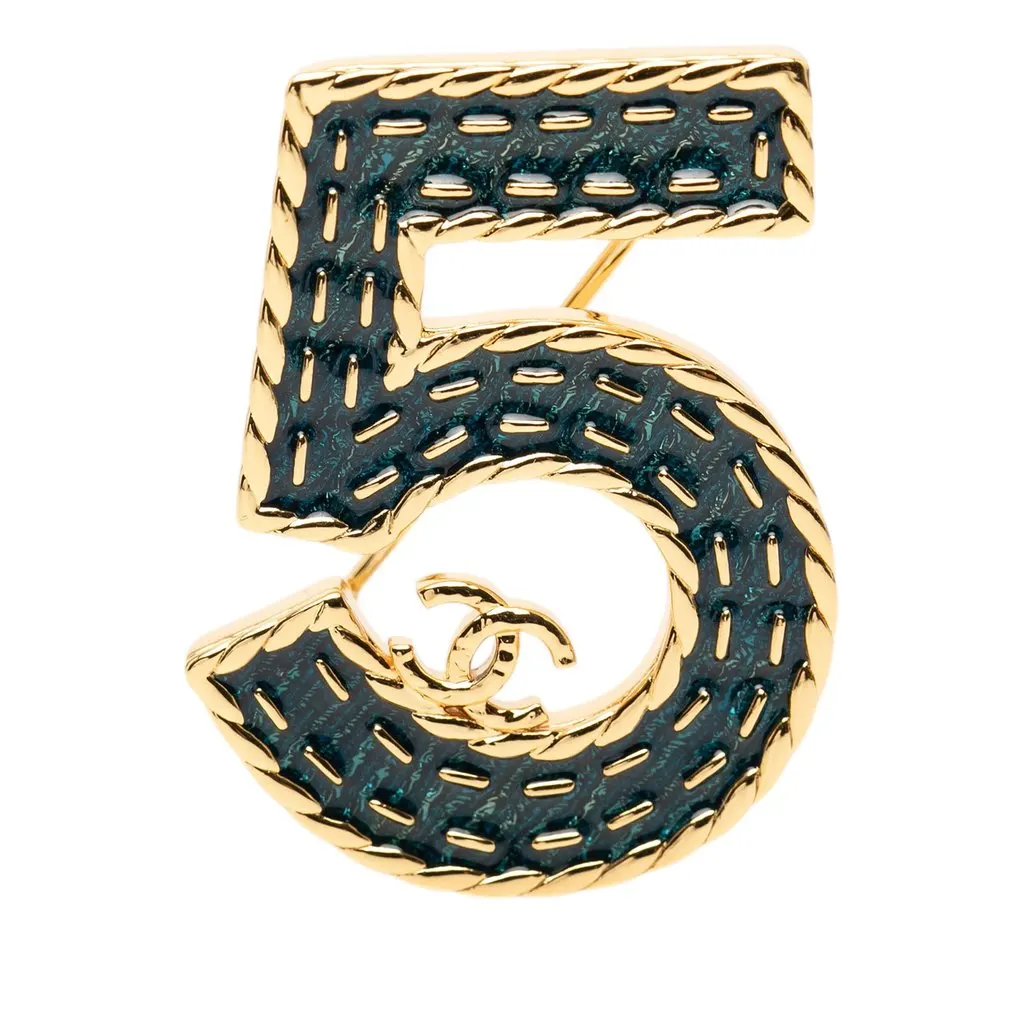 Chanel CC Gold Plated Enamel No. 5 Brooch Gold Metal Very good - Front View
