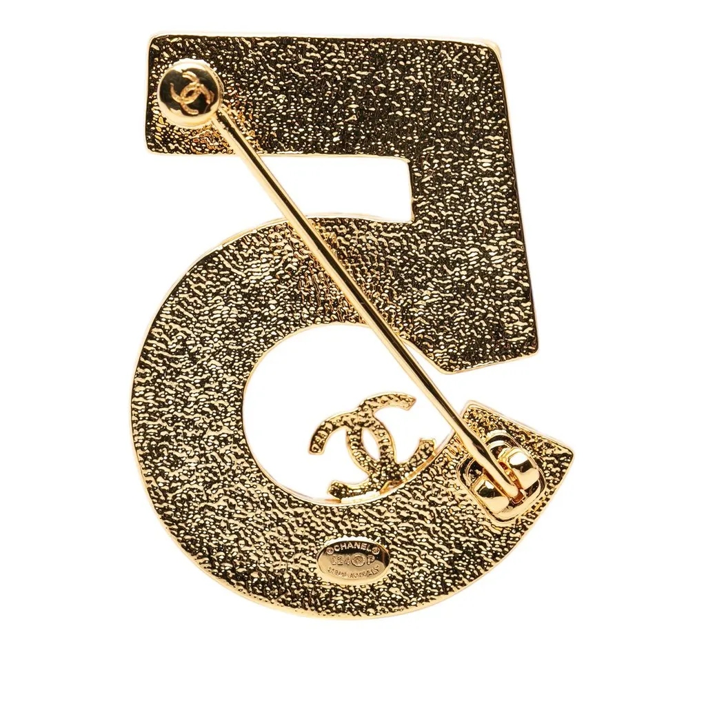 Chanel CC Gold Plated Enamel No. 5 Brooch Gold Metal Very good - Back View