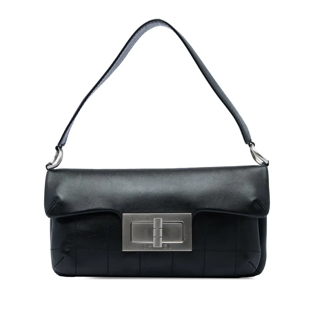 Chanel Calfskin Square Stitched Mademoiselle Shoulder Bag Black Leather Very good - Front View
