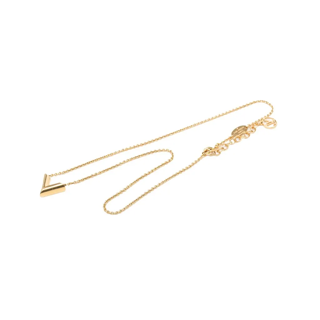 Louis Vuitton Gold Plated Essential V Supple Necklace Gold Metal Very good - Front View