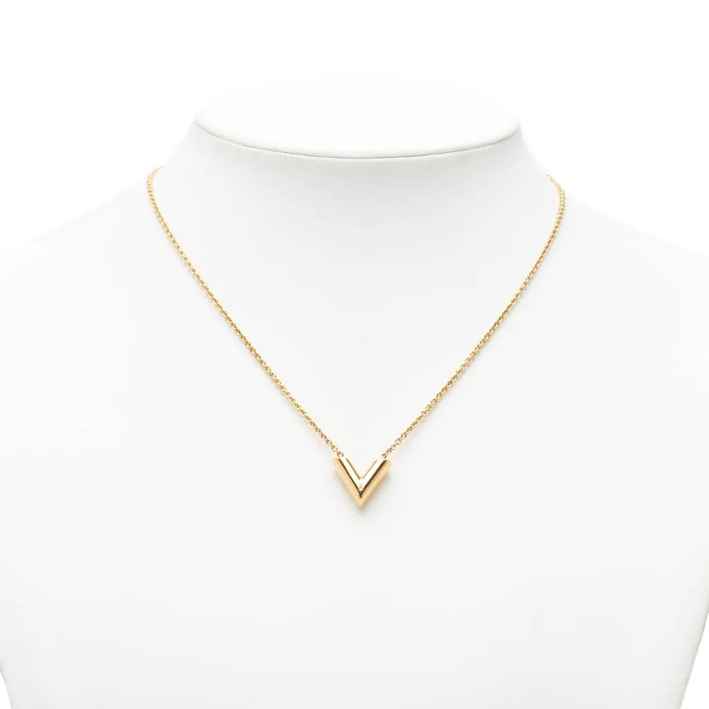 Louis Vuitton Gold Plated Essential V Supple Necklace Gold Metal Very good - Model View