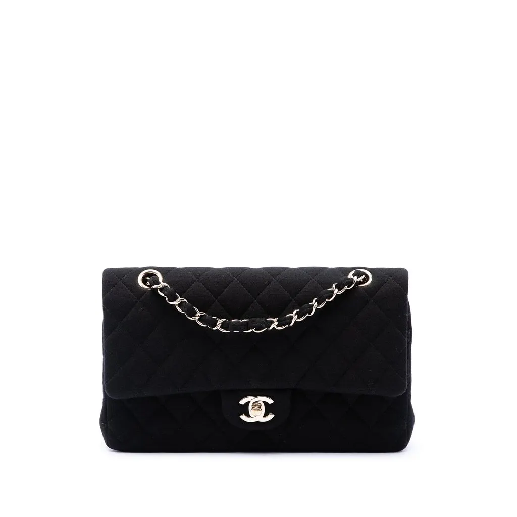 Chanel Medium Classic Jersey Double Flap Black Very good - Front View