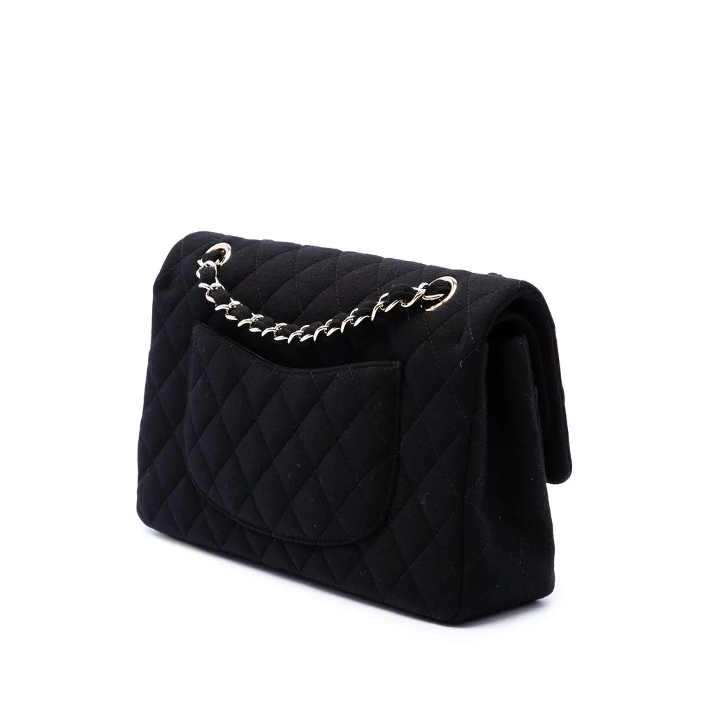 Chanel Medium Classic Jersey Double Flap Black Very good - Back View