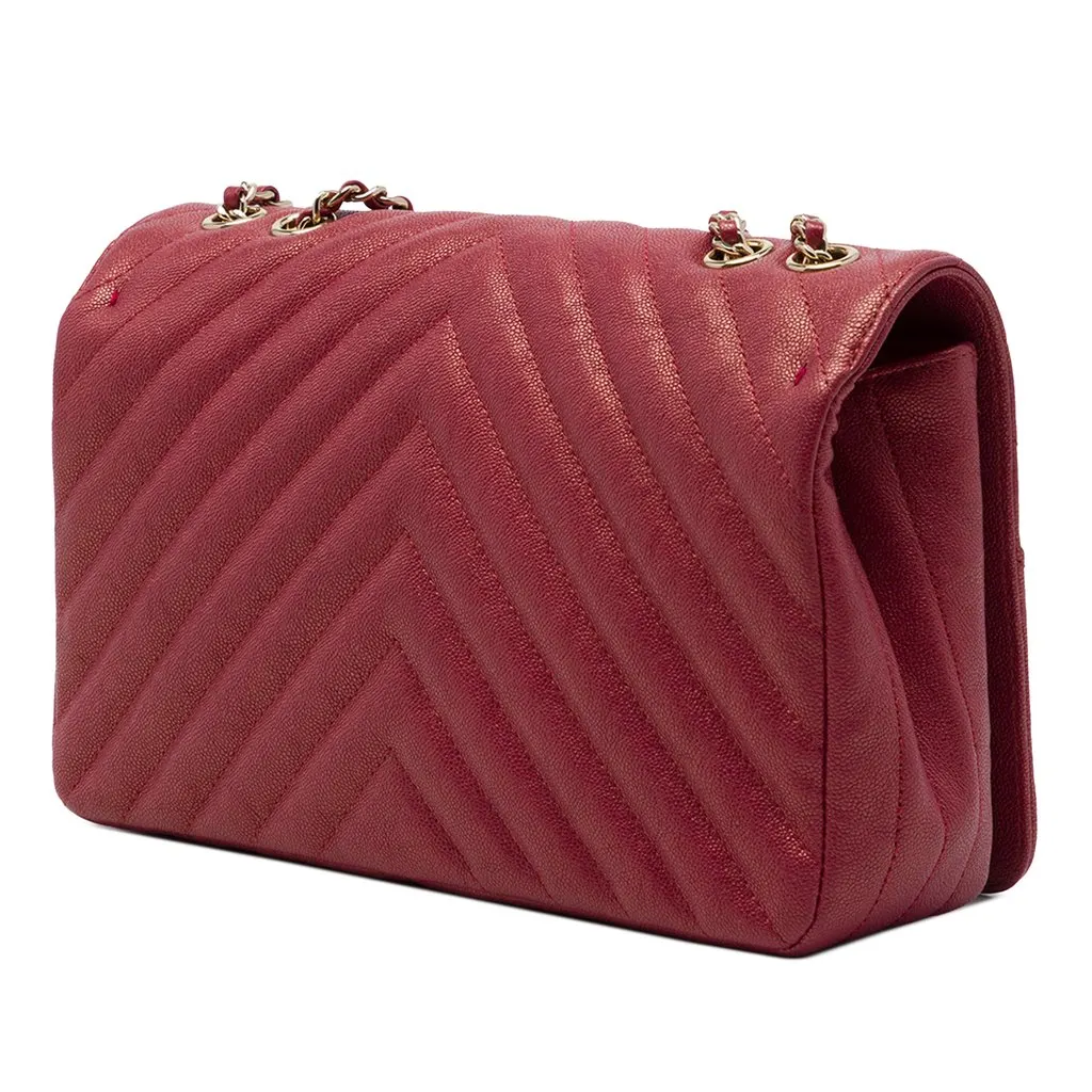 Chanel Medium Chevron Iridescent Caviar Statement Flap Red Leather Very good - Back View