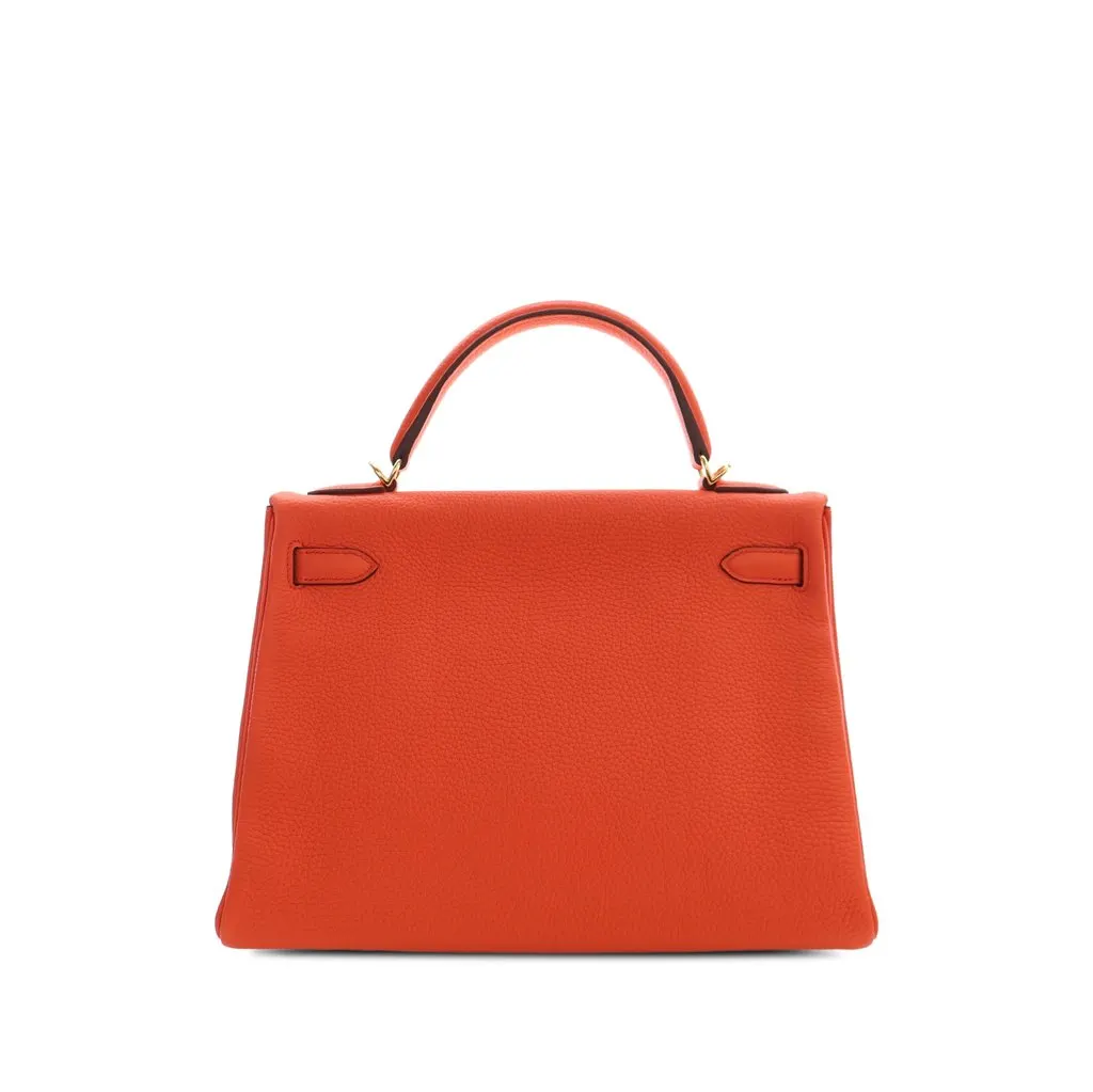 Hermès Clemence Kelly II Retourne 32 Orange Leather Never worn - Back View