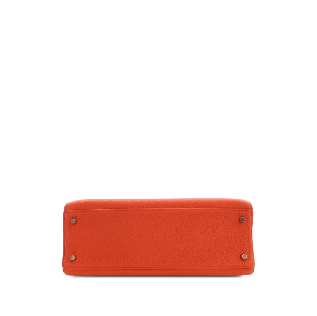 Hermès Clemence Kelly II Retourne 32 Orange Leather Never worn - Inside View