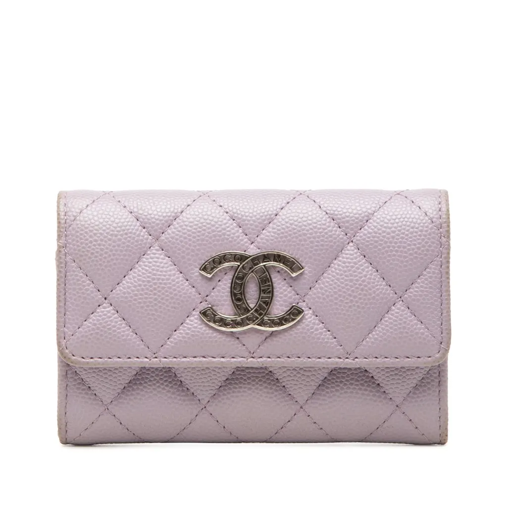 Chanel CC Quilted Caviar Flap Card Holder Purple Leather Very good - Front View