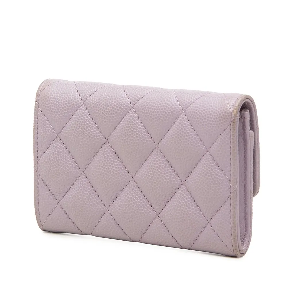 Chanel CC Quilted Caviar Flap Card Holder Purple Leather Very good - Back View