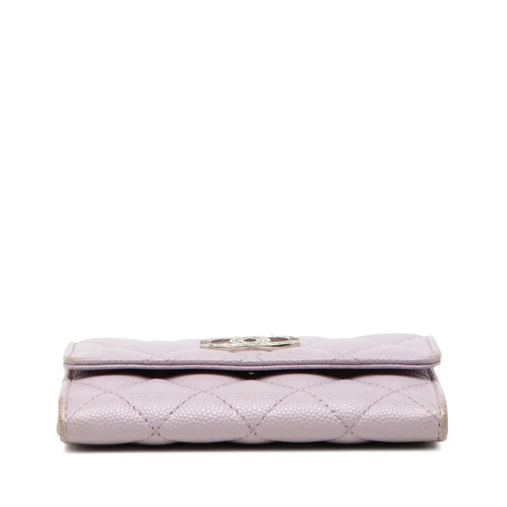 Chanel CC Quilted Caviar Flap Card Holder Purple Leather Very good - Inside View