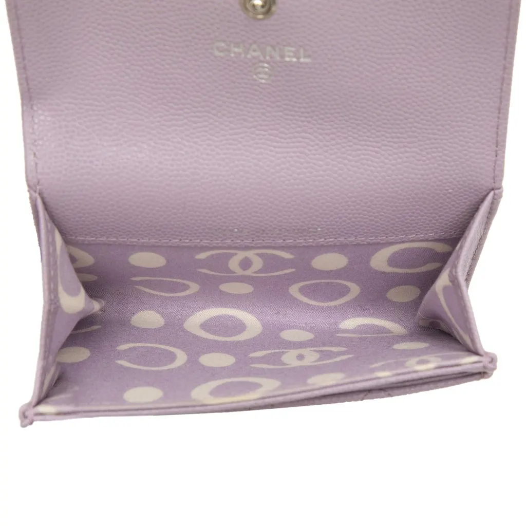 Chanel CC Quilted Caviar Flap Card Holder Purple Leather Very good - Model View