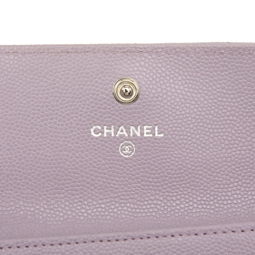 Chanel CC Quilted Caviar Flap Card Holder Purple Leather Very good - Box View