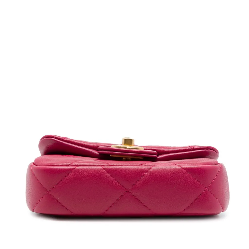 Chanel Quilted Calfskin Lady Card Holder with Chain Top Handle Bag Pink Leather Very good - Inside View
