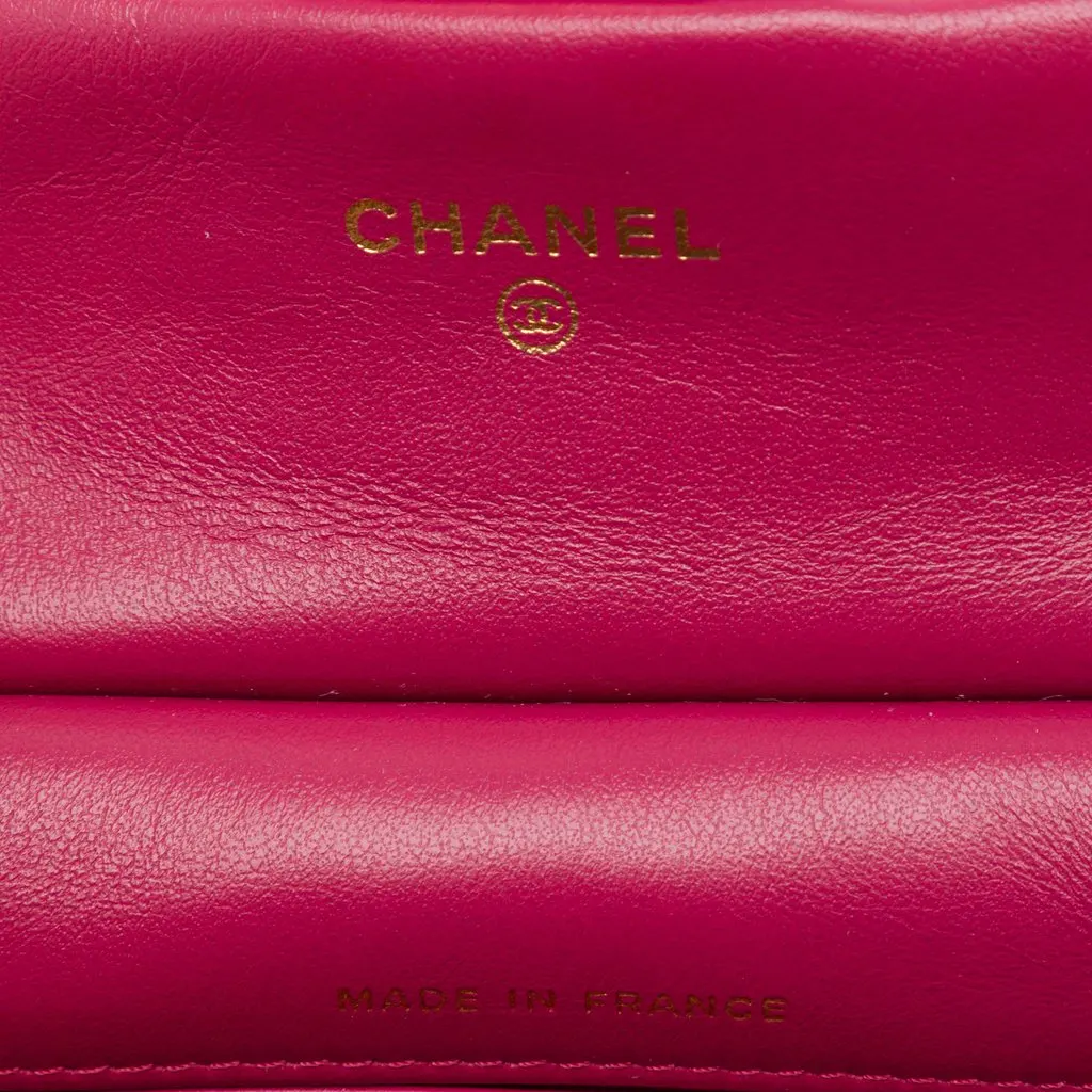 Chanel Quilted Calfskin Lady Card Holder with Chain Top Handle Bag Pink Leather Very good - Box View