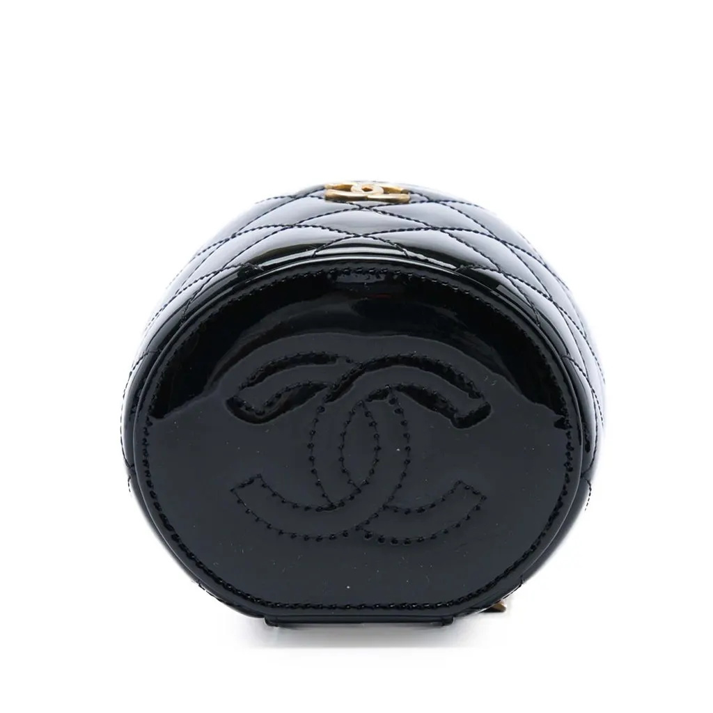 Chanel Quilted Patent Afternoon Tea Top Handle Vanity Case with Chain Black Leather Very good - Inside View