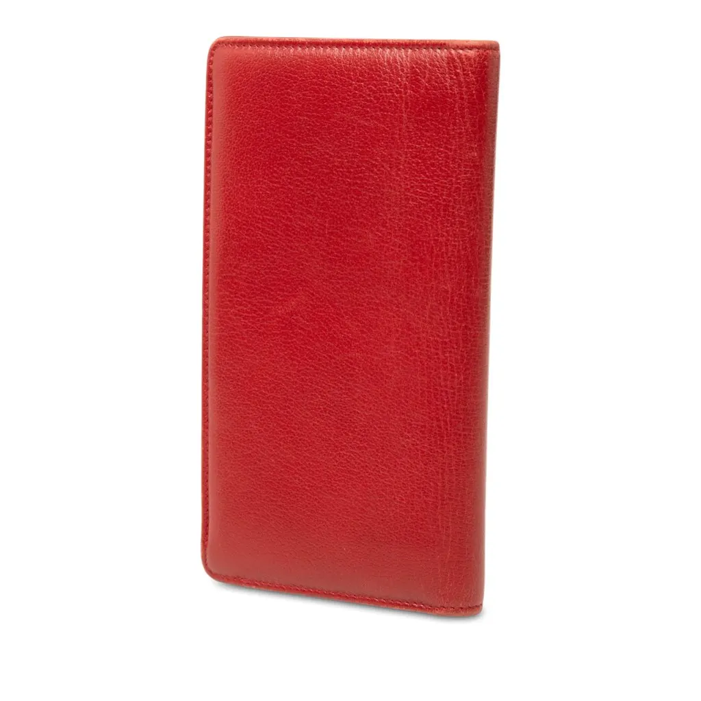 Chanel CC Camellia Embossed Leather Long Wallet Red Leather Very good - Back View