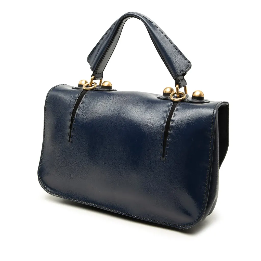 Fendi Textured Patent F3 Secret Code Satchel Blue Leather Very good - Back View