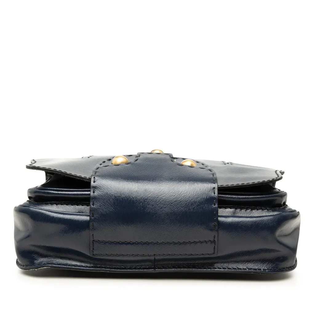 Fendi Textured Patent F3 Secret Code Satchel Blue Leather Very good - Inside View