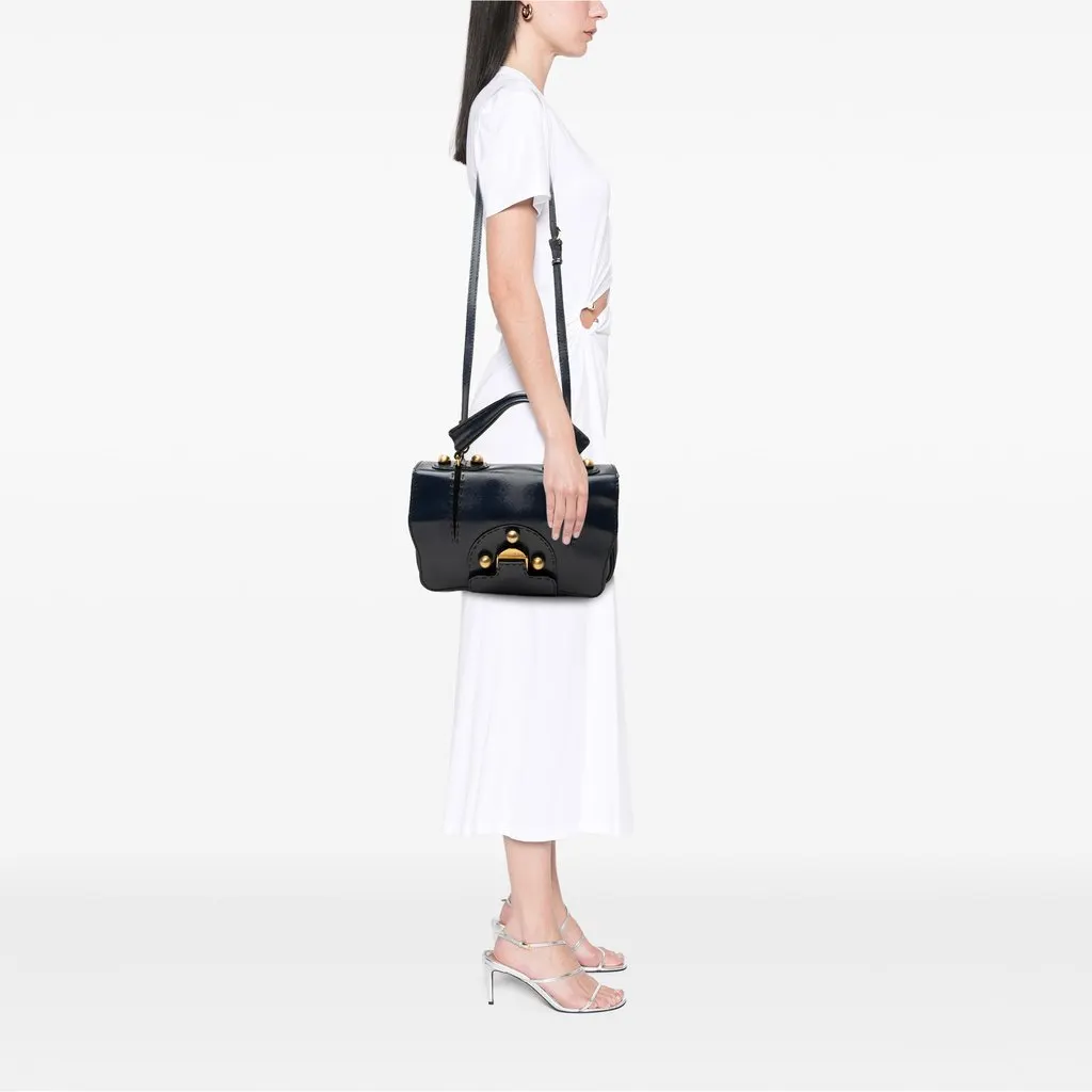 Fendi Textured Patent F3 Secret Code Satchel Blue Large Leat