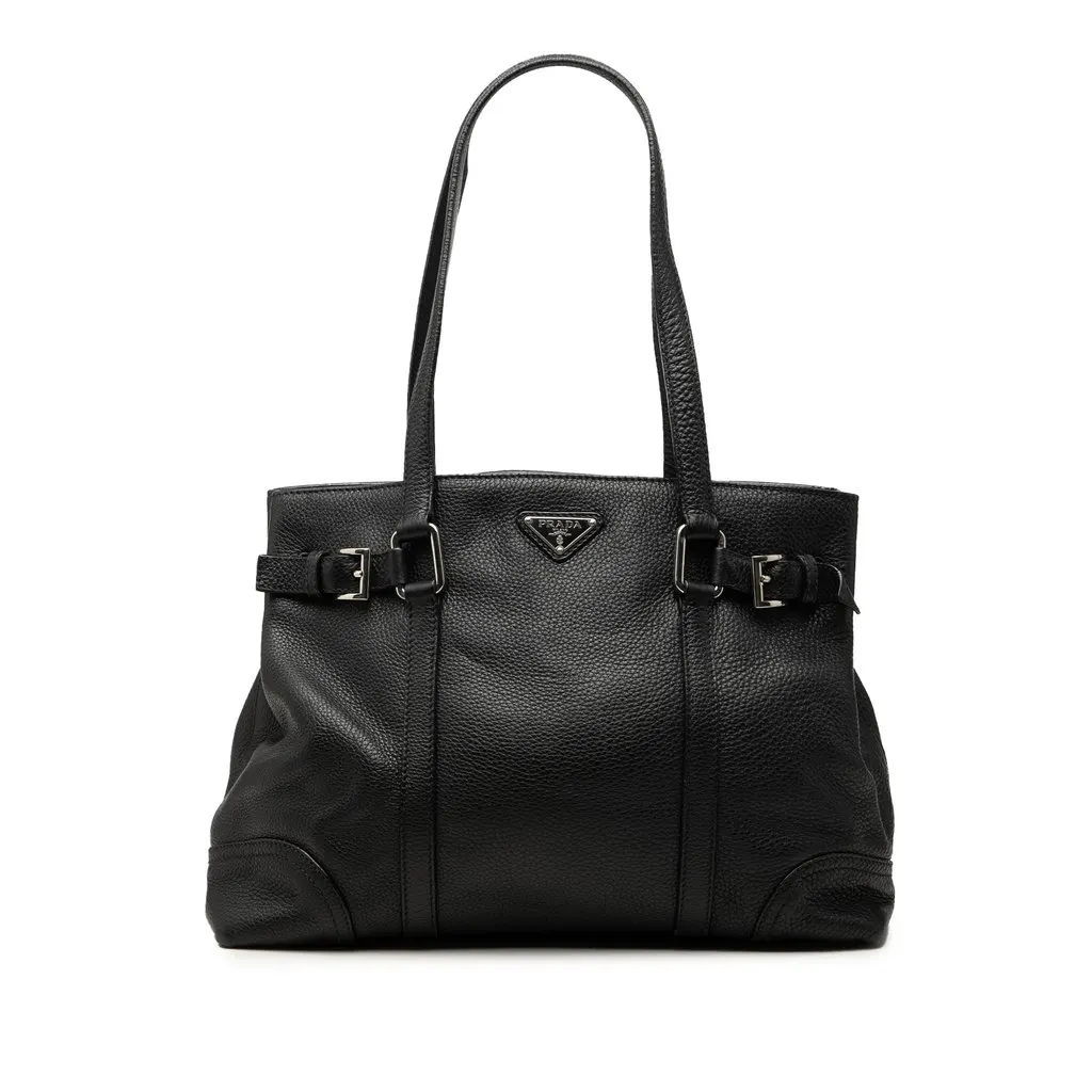 Prada Vitello Daino Buckle Tote Black Leather Very good - Front View