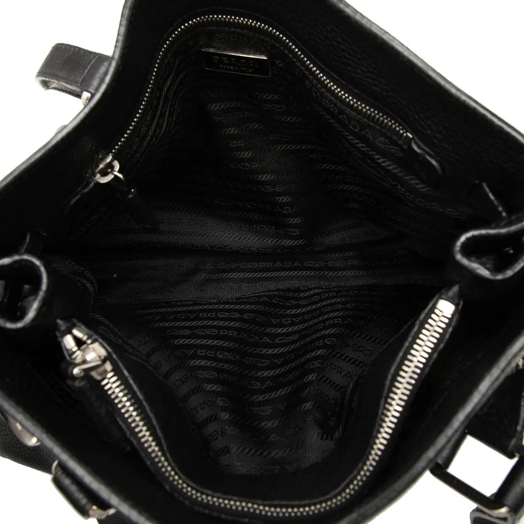 Prada Vitello Daino Buckle Tote Black Leather Very good - Model View