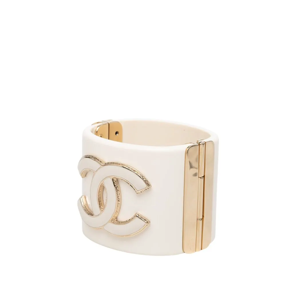 Chanel CC Resin Cuff Bracelet White Plastic Very good - Back View