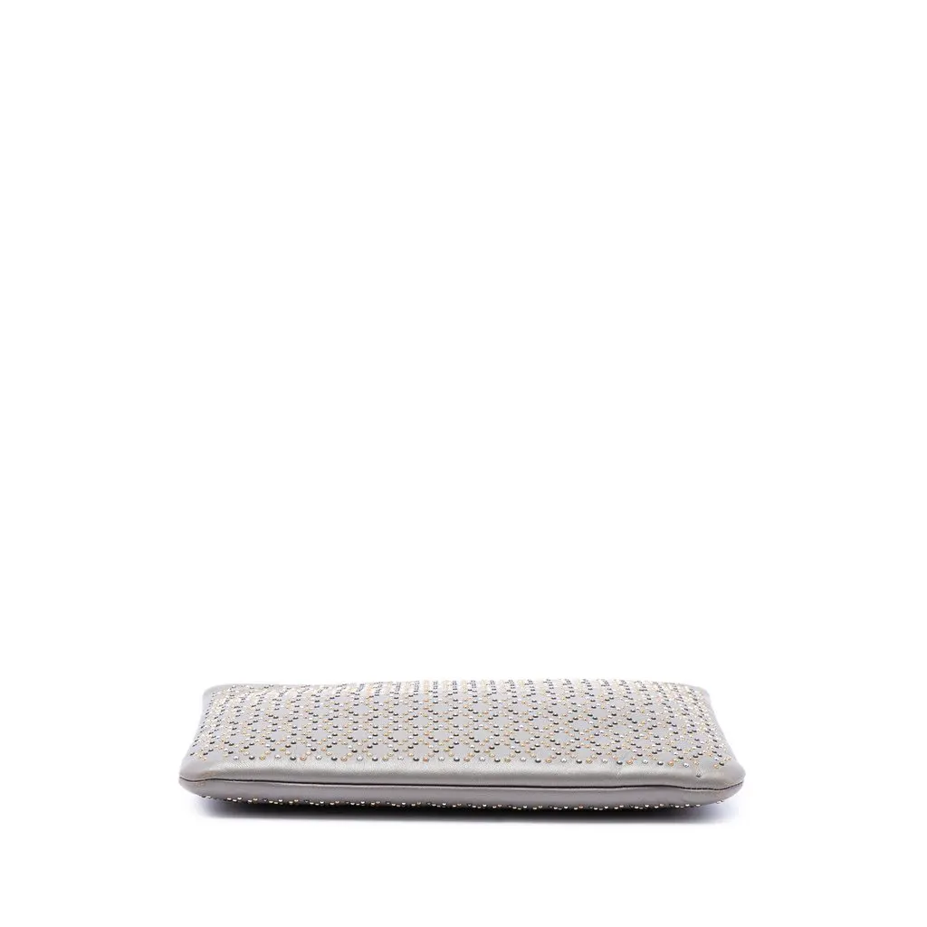 Chanel Medium Studded Lambskin O Case Clutch Grey Leather Very good - Inside View