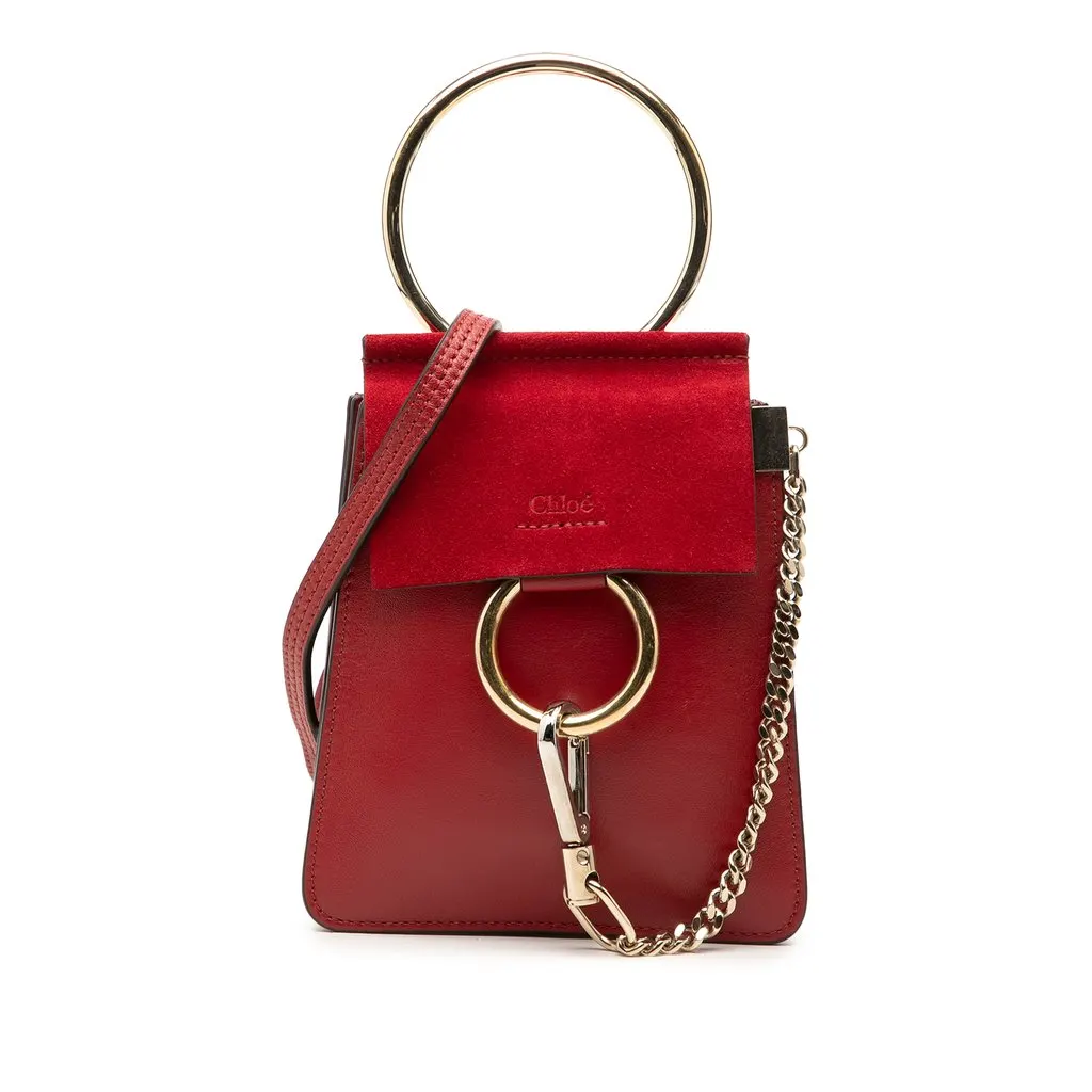 Chloé Mini Calfskin and Suede Faye Bracelet Bag Red Leather Very good - Front View