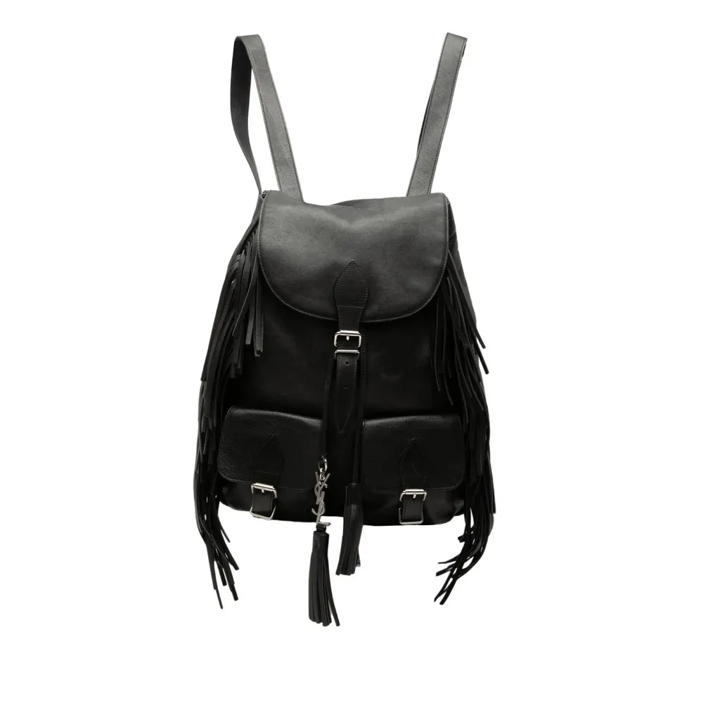 Saint Laurent Calfskin Fringe Festival Backpack Black Leather Very good - Front View