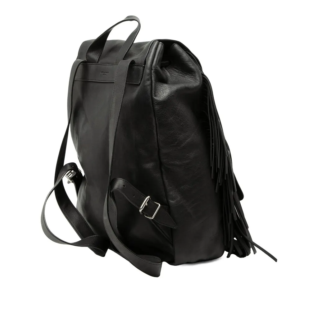 Saint Laurent Calfskin Fringe Festival Backpack Black Leather Very good - Back View