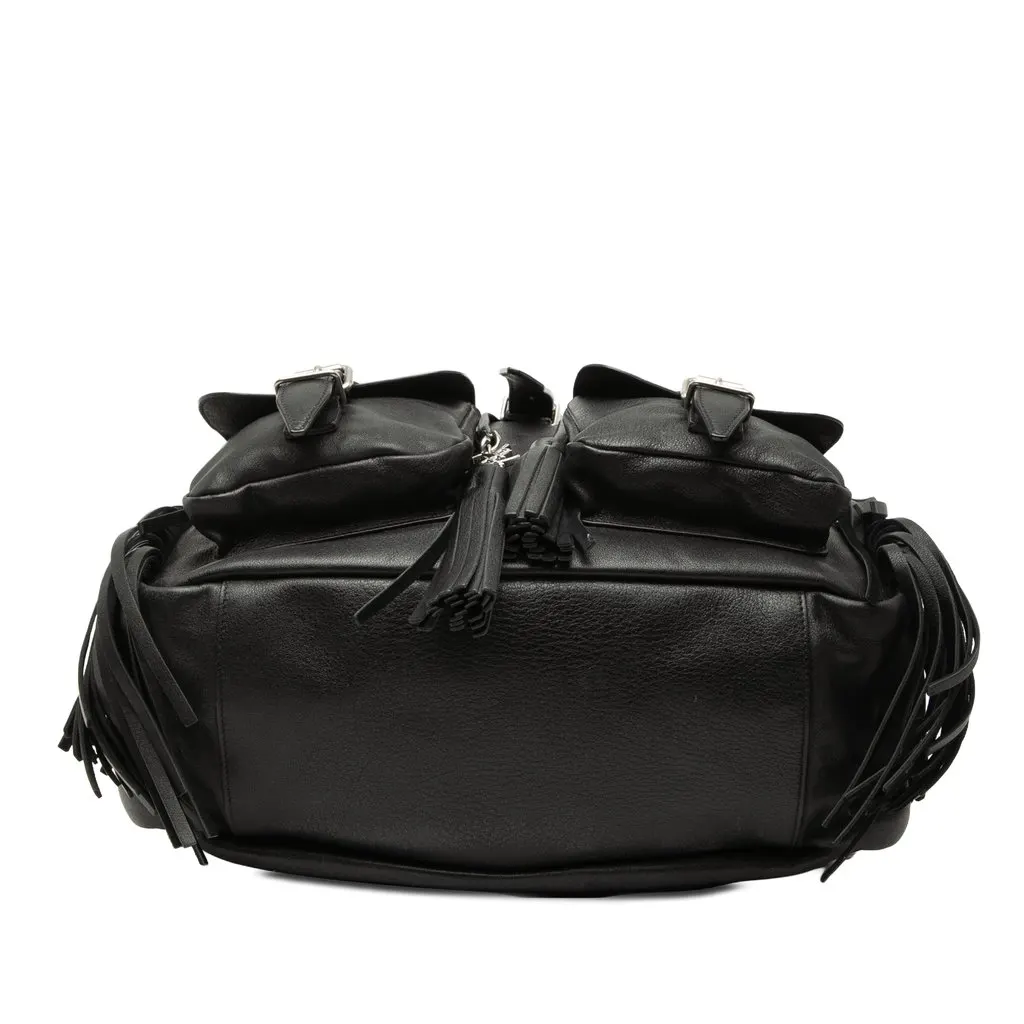 Saint Laurent Calfskin Fringe Festival Backpack Black Leather Very good - Inside View