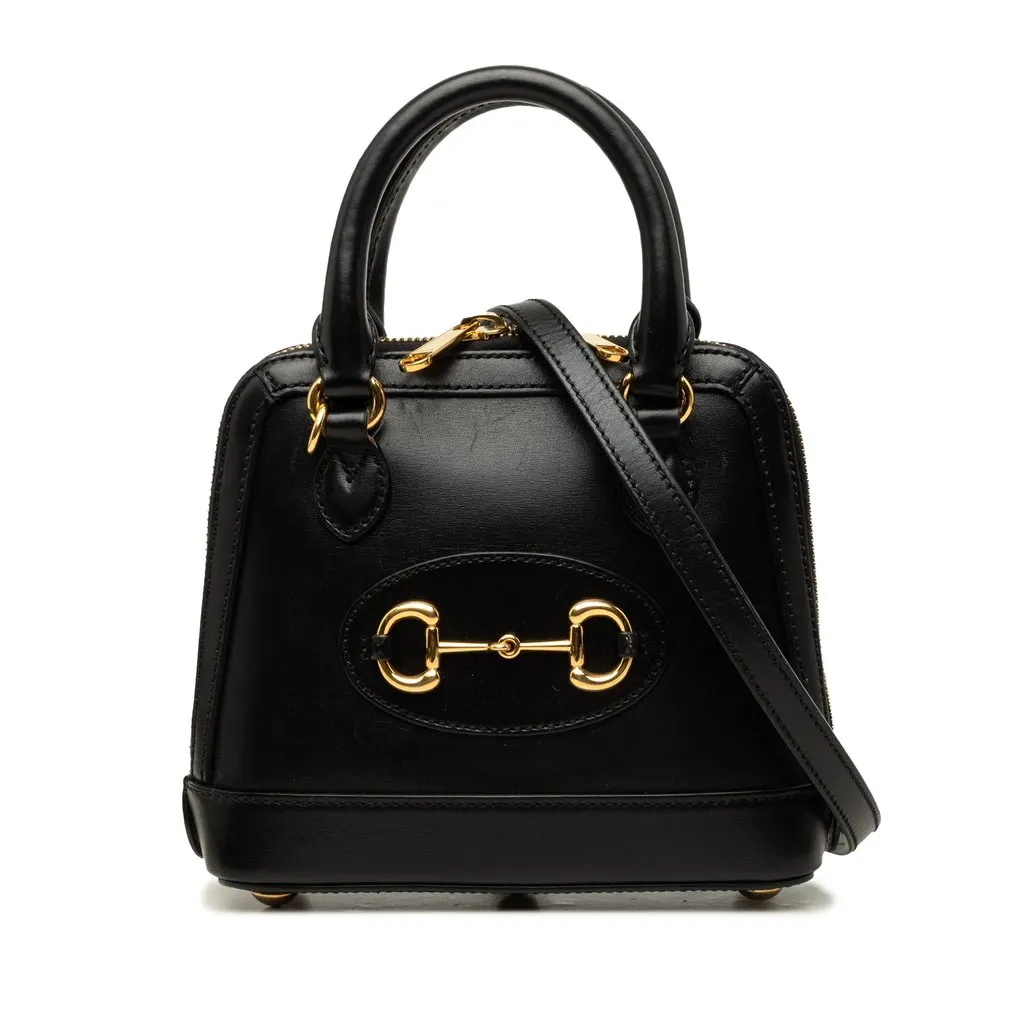 Gucci Small Calfskin Horsebit 1955 Satchel Black Leather Good - Front View