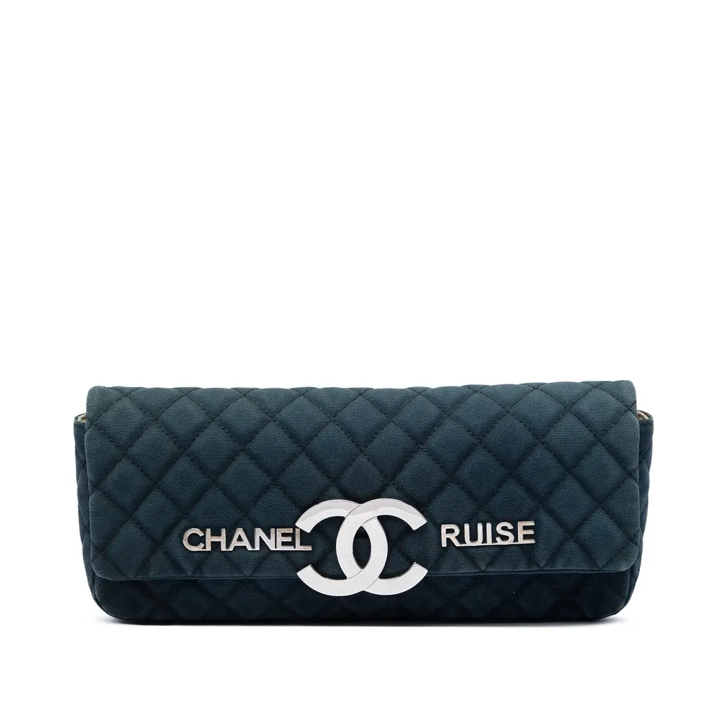 Chanel Quilted Canvas CC Cruise East West Flap Clutch Blue Very good - Front View