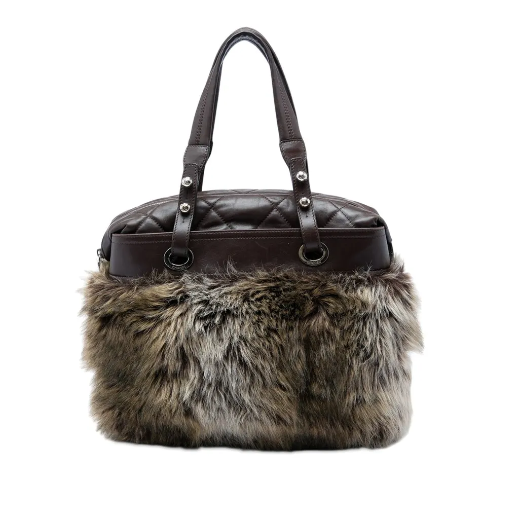 Chanel Paris Biarritz Fantasy Faux Fur Tote Brown Fur Good - Front View