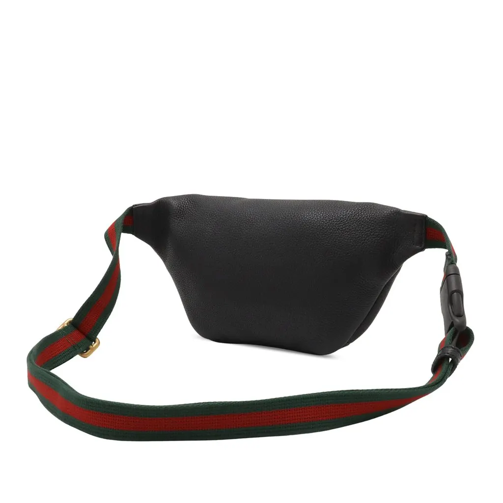 Gucci Small Grained Calfskin Web Logo Belt Bag Black Leather Very good - Back View