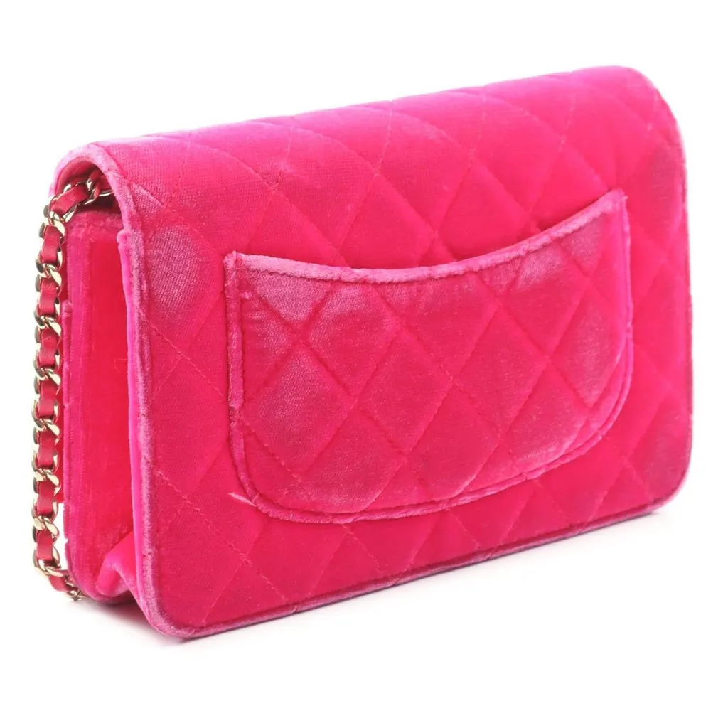 Chanel CC Quilted Velvet Wallet on Chain Pink Velvet Very good - Back View