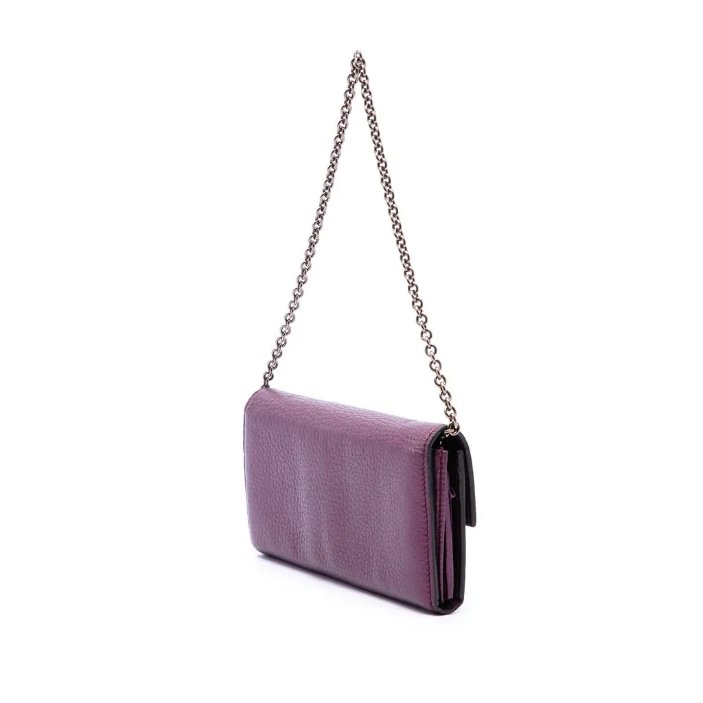 Gucci Metallic Calfskin Bamboo Wallet on Chain Purple Leather Good - Back View