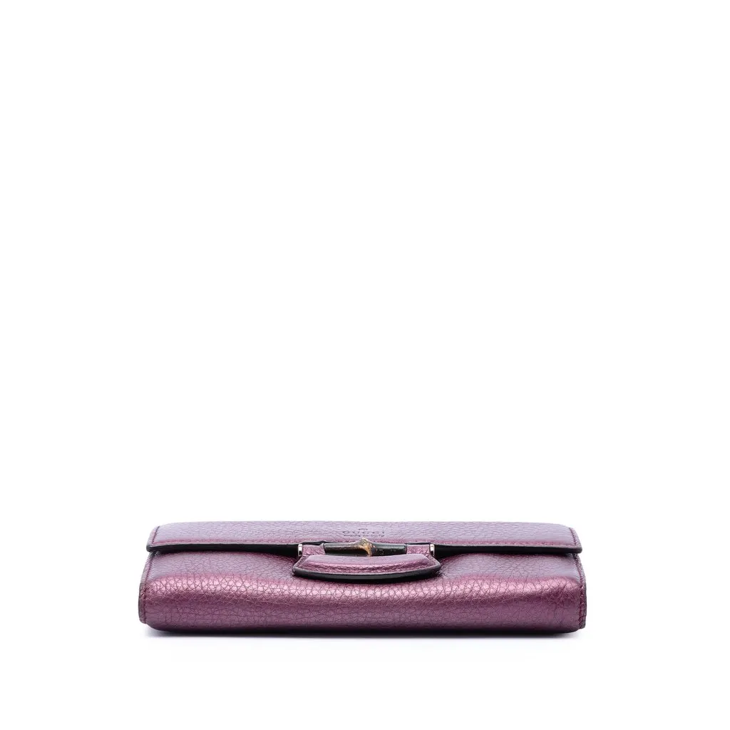 Gucci Metallic Calfskin Bamboo Wallet on Chain Purple Leather Good - Inside View