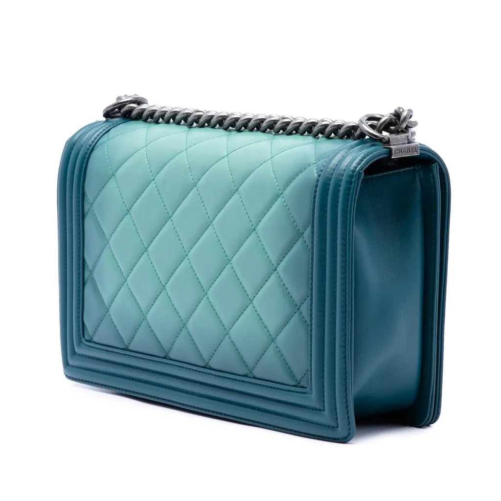 Chanel Medium Quilted Calfskin Ombre Boy Flap Blue Leather Very good - Back View