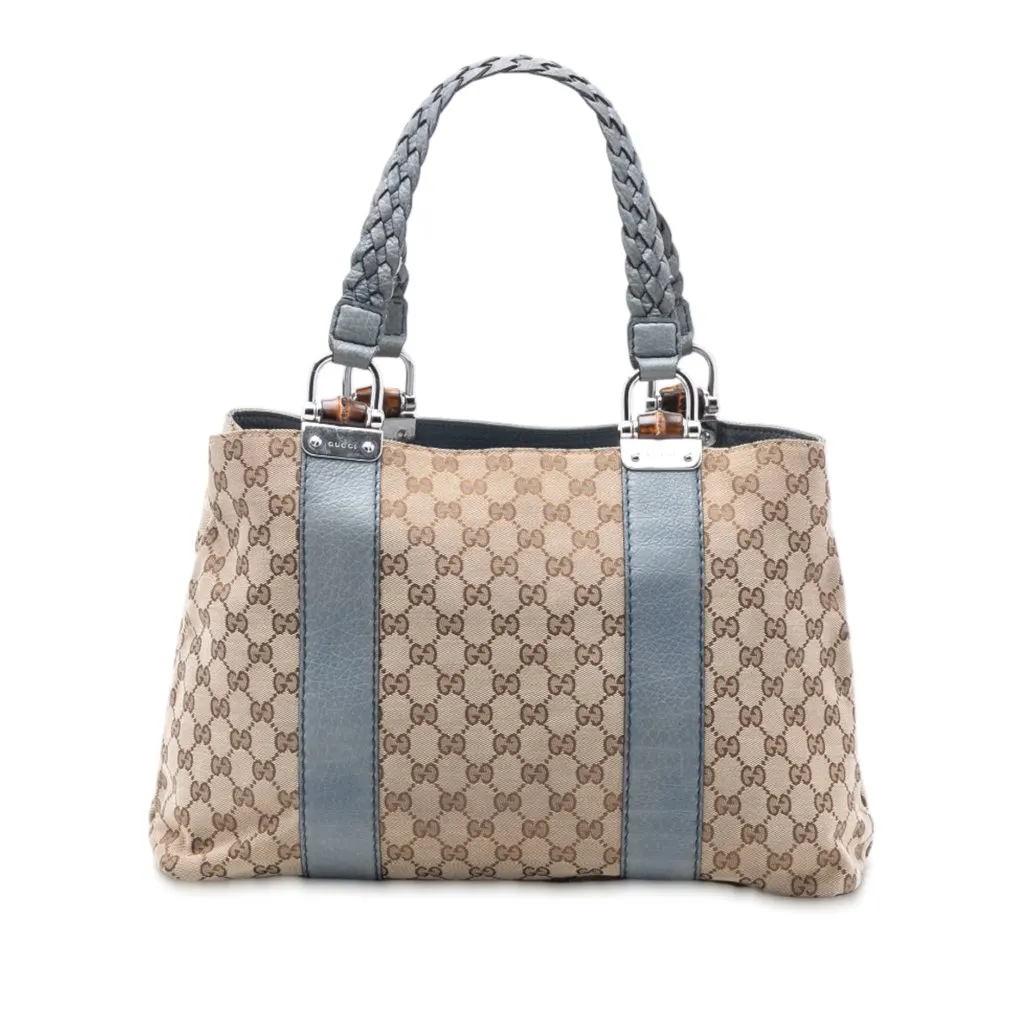 Gucci Medium GG Canvas Bamboo Libeccio Tote Beige Canvas Good - Front View