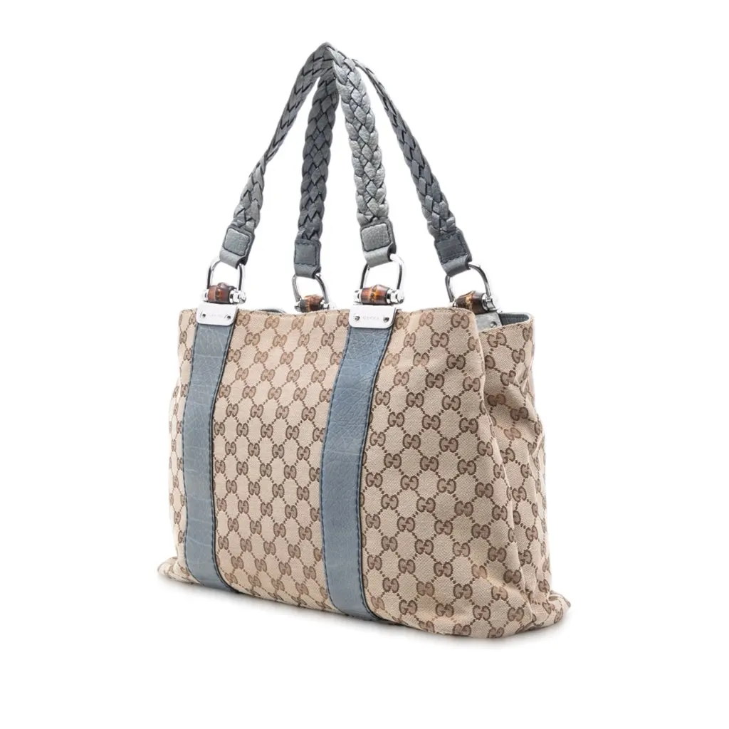 Gucci Medium GG Canvas Bamboo Libeccio Tote Beige Canvas Good - Back View