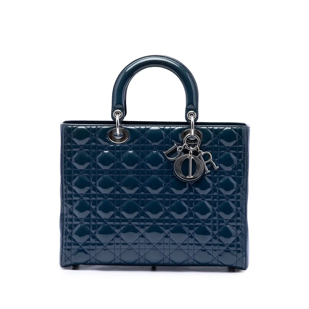 Dior Large Patent Cannage Lady Dior Blue Leather Very good - Front View