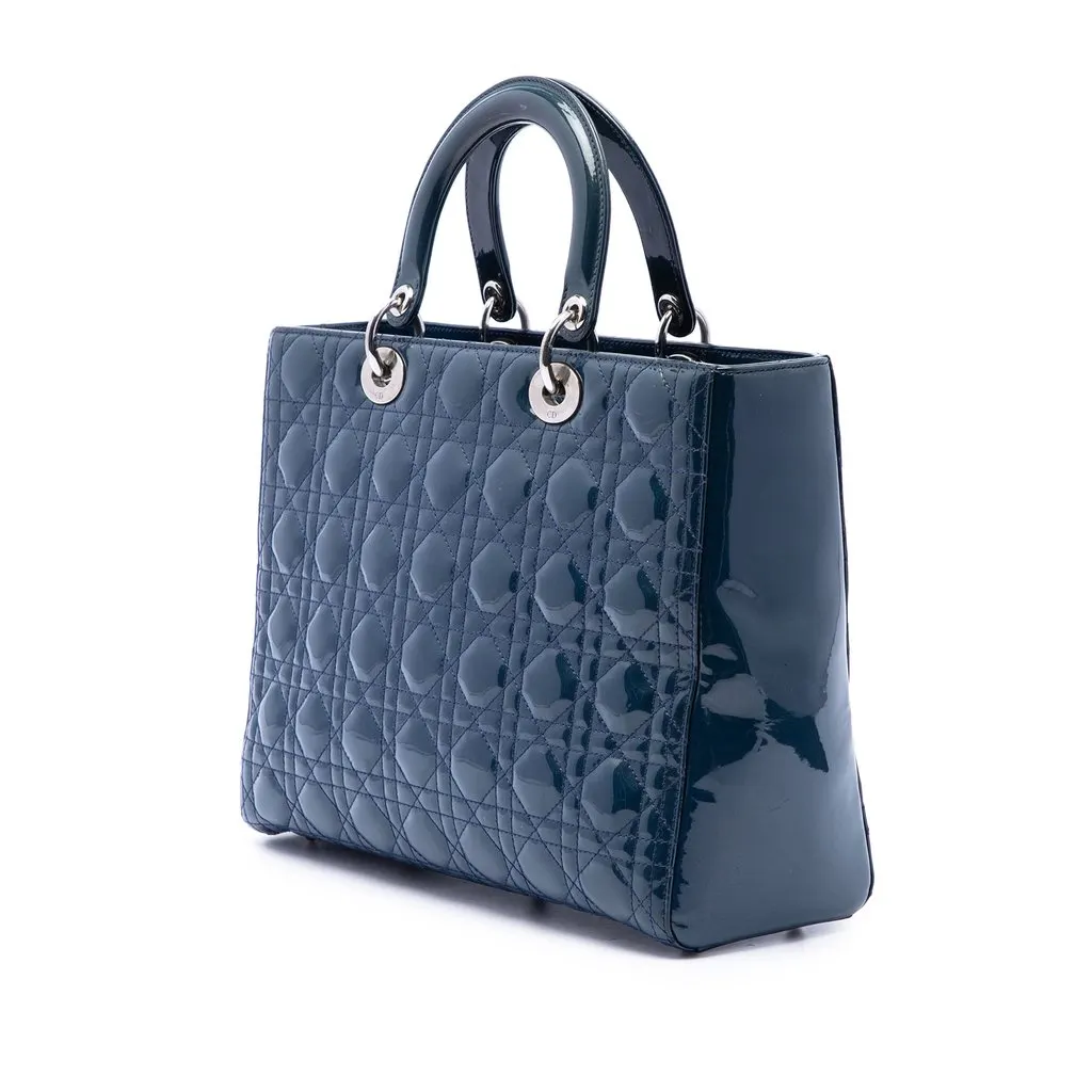 Dior Large Patent Cannage Lady Dior Blue Leather Very good - Back View